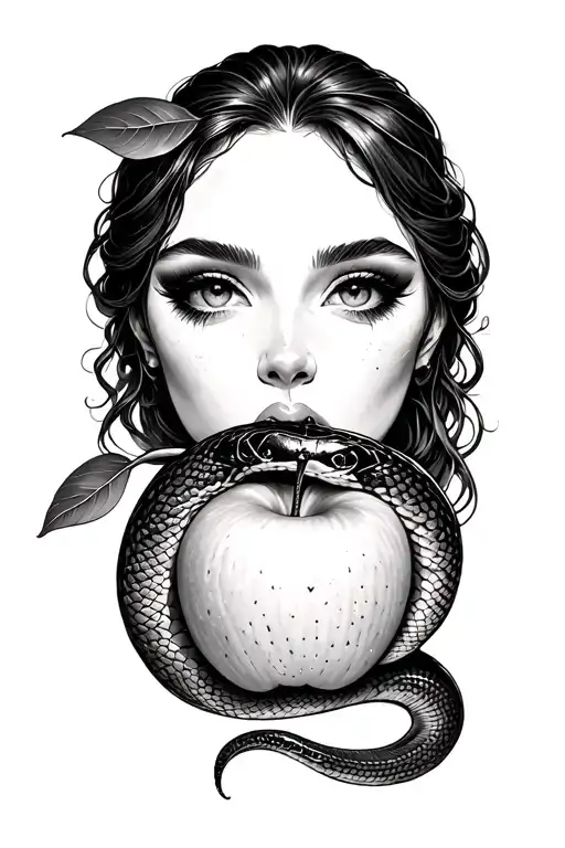 eve eating the apple and snake coiled tattoo design idea