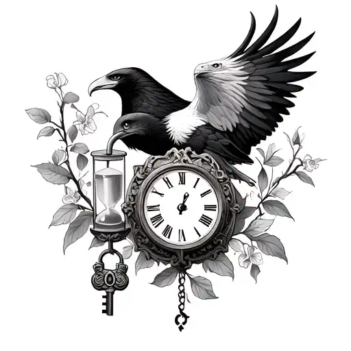 I want to incorporate an eagle, orchid vine, clock or hourglass with a lock and key to resemble the protection of my two tattoo design idea