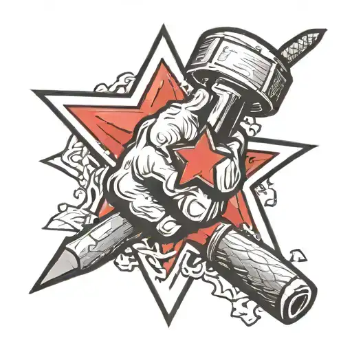 communist fist with a hammer and red star background tattoo design idea