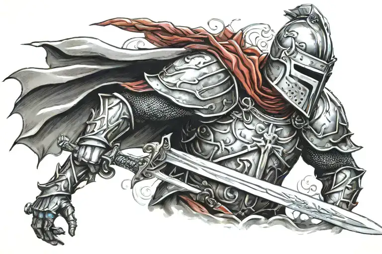 red knight holding a sword tattoo design idea
