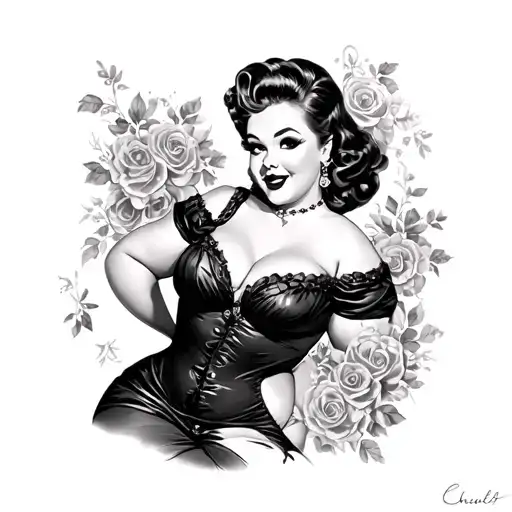 Chubby Pin Up Girl tattoo design idea