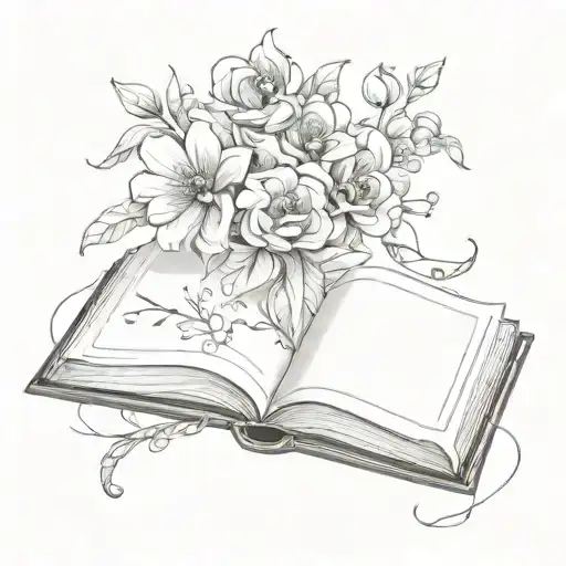 open book with flowers coming out of it tattoo design idea