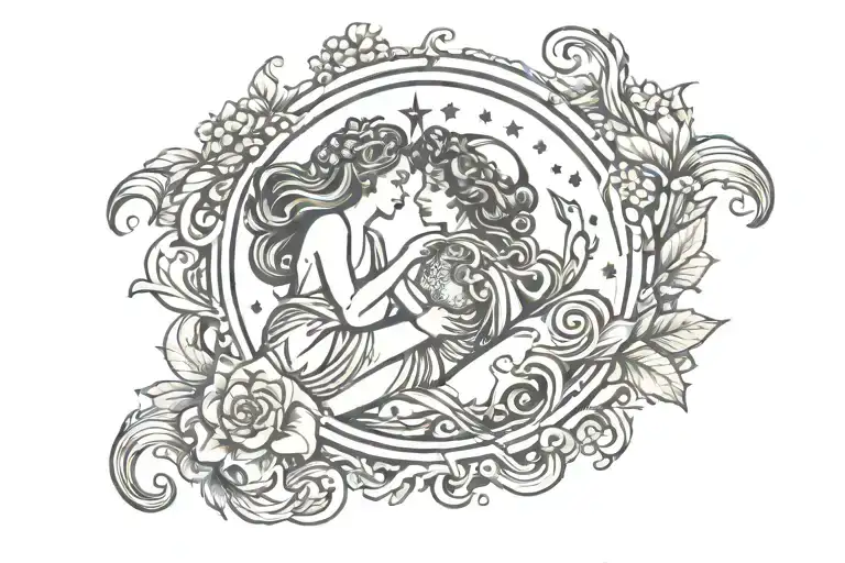 virgo and aquarius astrology sign entangled tattoo design idea