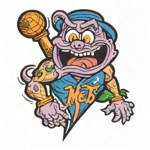 mets grimace holding an omg sign tattoo design idea
