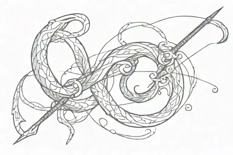 fishing hook intertwined tattoo design idea
