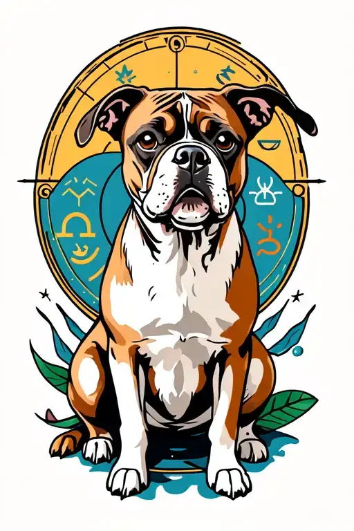 A tattoo of a classic doggy dog in a ghetto surrounded by elements representing different zodiac signs tattoo design idea