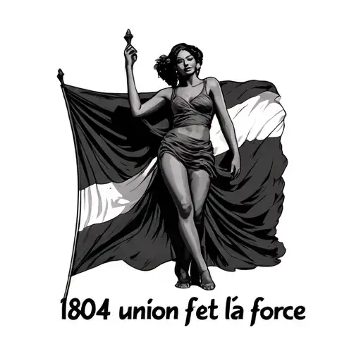 "1804 union fet la force" Haiti flag waving and a woman posing tattoo design idea