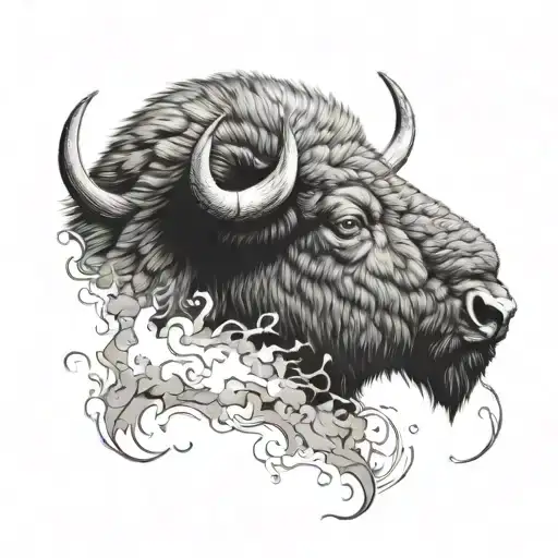 bison head emerging tattoo design idea