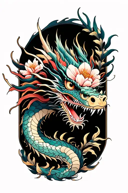 Dragon and Flower  tattoo design idea