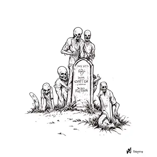 a group of zombies in a graveyard tattoo design idea