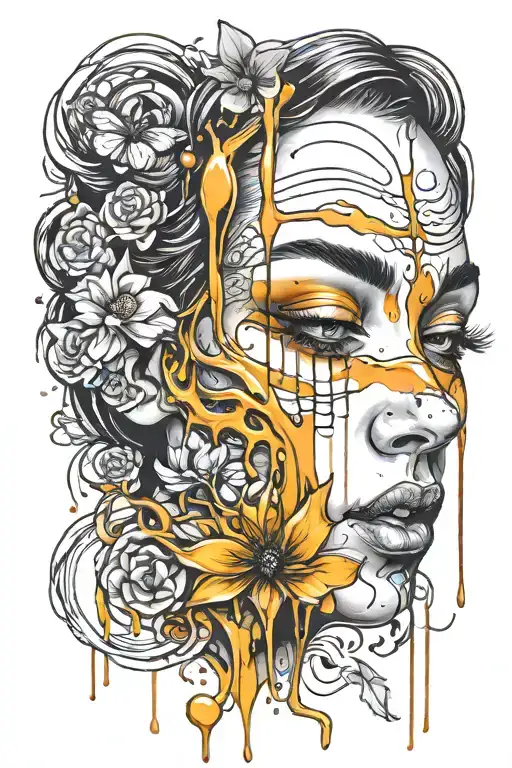 girl face honey dripping tattoo design idea