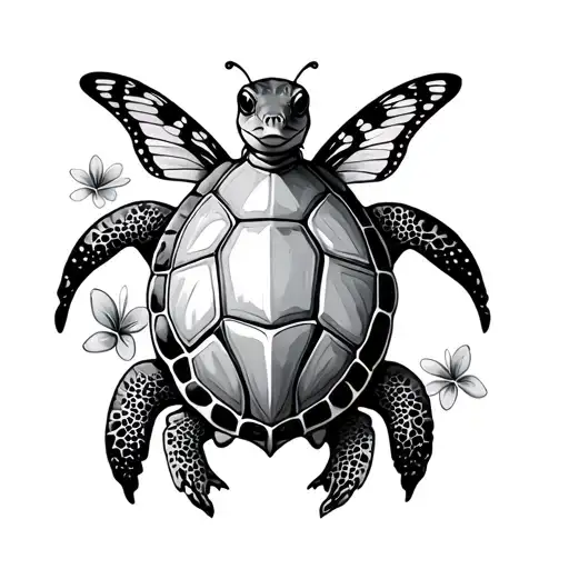Turtle And Butterfly tattoo design idea