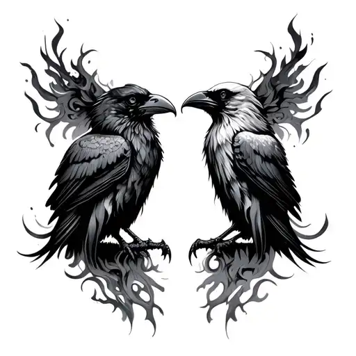 twin flame ravens Huginn tattoo design idea