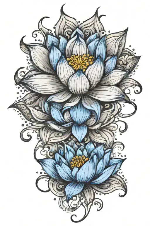 lotus flower gray and blue tattoo design idea