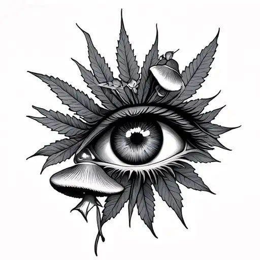 weed and 3rd eye and shrooms tattoo design idea