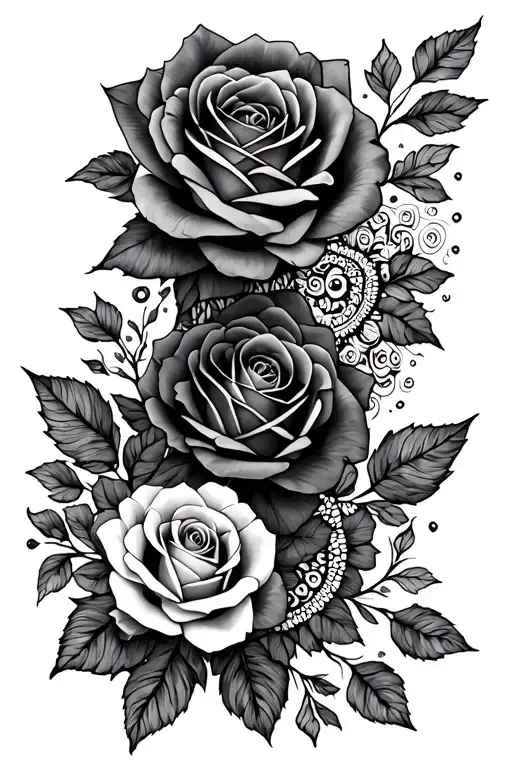 roses and mandalas leg  tattoo design idea