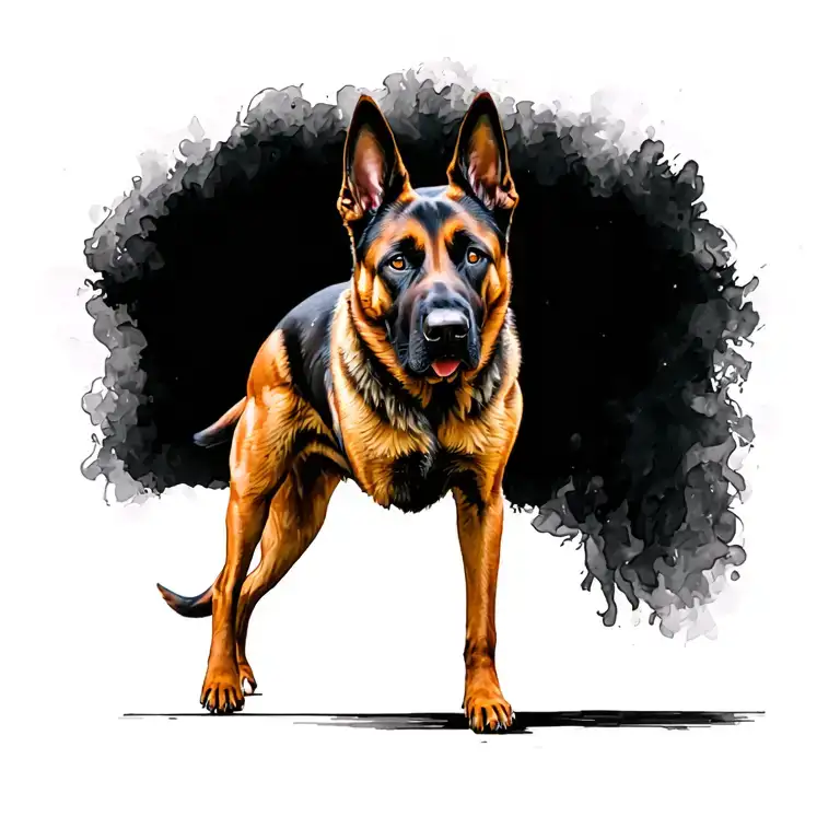 Belgian Malinois performing a spell tattoo design idea