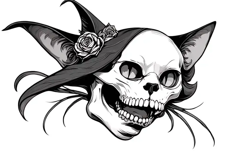 cat skull witchy style tattoo tattoo design idea