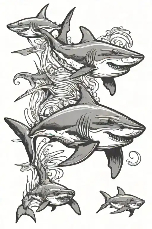 sharks, jelly fish, whale, sting ray, tropical ocean tattoo design idea
