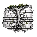vine growing roots on a brick wall being torn tattoo design idea
