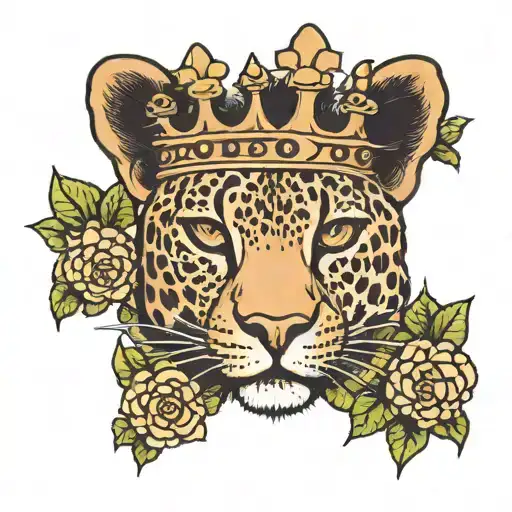 small leopard with crown and black heart  tattoo design idea