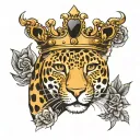 small leopard with crown and black heart  tattoo design idea