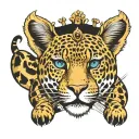 small leopard with crown and black heart  tattoo design idea