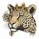 small leopard with crown and black heart  tattoo design idea