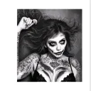 Sexy Girl, petite, big boobs, hips, G-String. Messy hair, sexual. Seductive smile. Full Body tattoo design idea