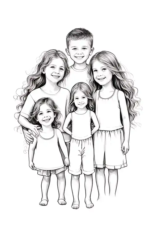 Family + love + kids + peace+1boy +4girls tattoo design idea