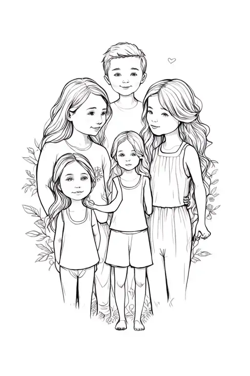 Family + love + kids + peace+1boy +4girls tattoo design idea
