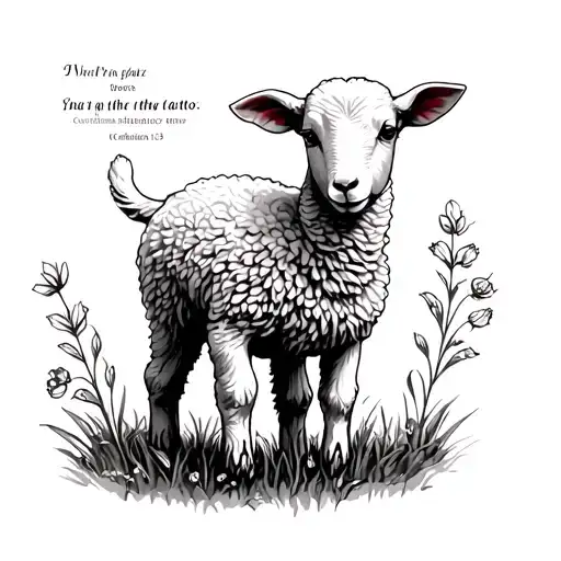 a lamb in a garden with 1 corinthians 10:13 tattoo design idea
