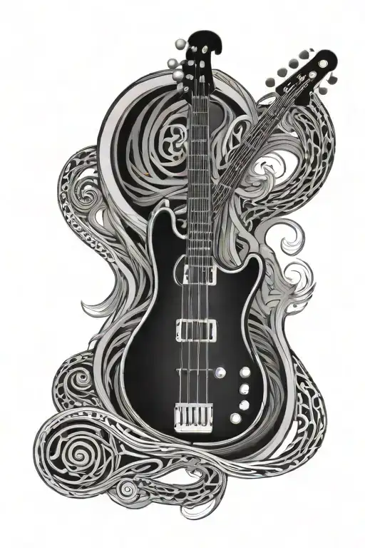 music, bass guitar, bass clef intertwined tattoo design idea