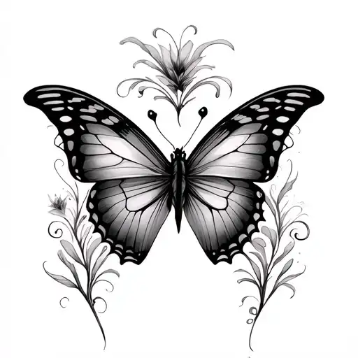 loop, butterfly and straweee finline tattoo design idea