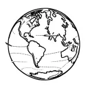 A simple globe containing all 7 continents with a small simple plane flying around it while following a dotted line tattoo design idea