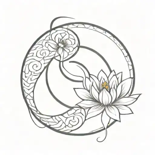 yin yang with endless knot and lotus flower  intertwined tattoo design idea