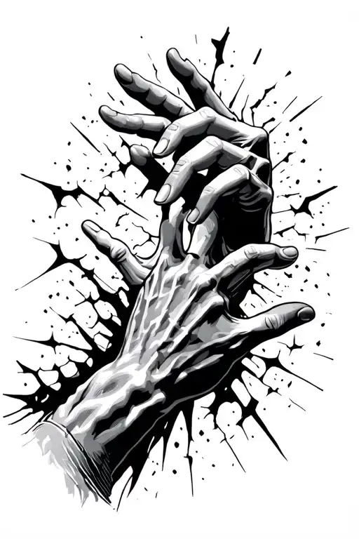 godly hand reaching out for a shattered man tattoo design idea