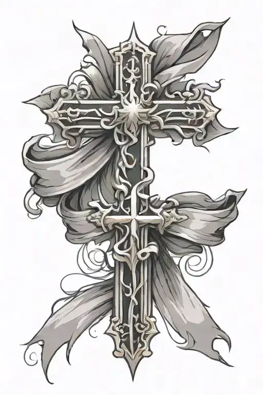 Cross with ribbon wrapped tattoo design idea