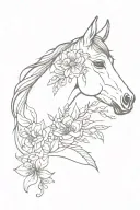 Horse head and flowers tattoo design idea