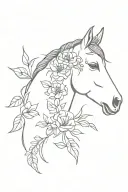 Horse head and flowers tattoo design idea
