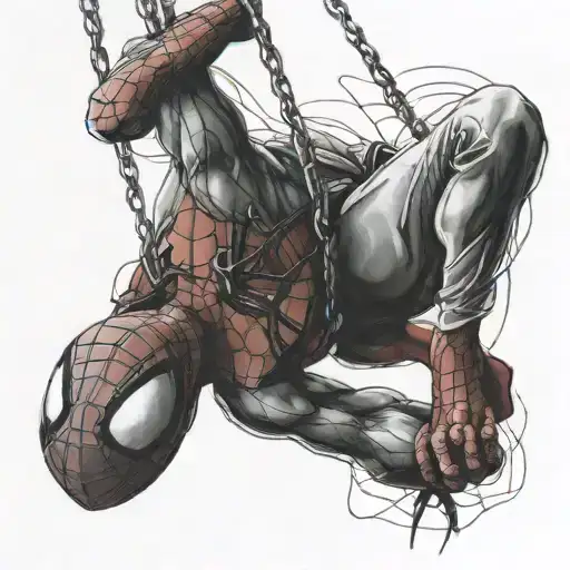 futruistic Spiderman hanging upside down tattoo design idea