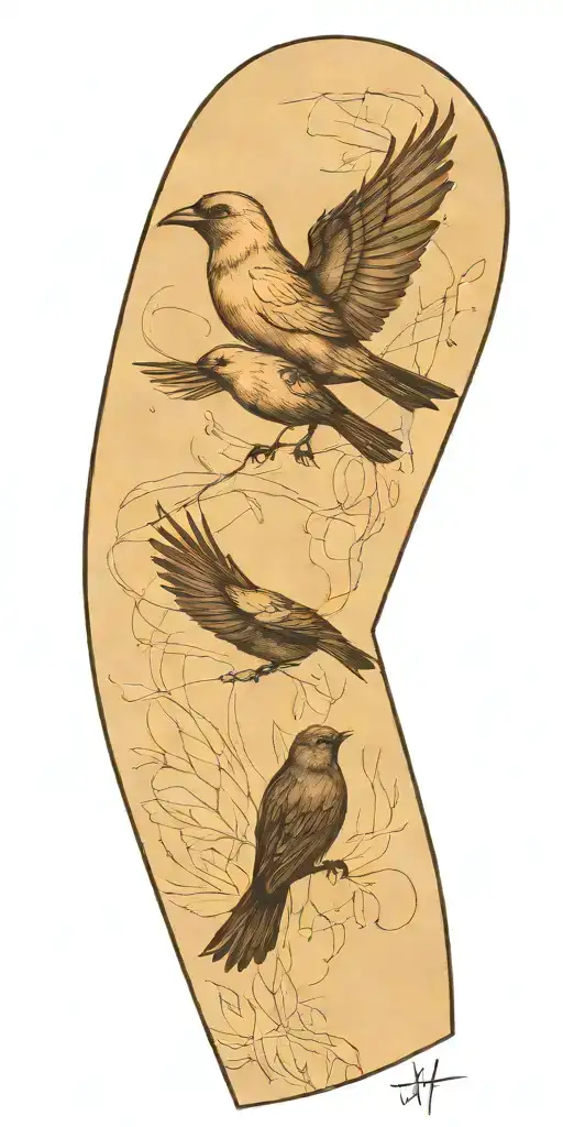 Maculine and hard words become birds flying. I want more word than birds. And more black than colors.  tattoo design idea