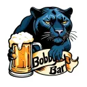 Panther holding beer mug, banner "bobby bar" in wc mano negra tattoo design idea