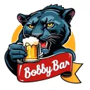 Panther holding beer mug, banner "bobby bar" in wc mano negra tattoo design idea