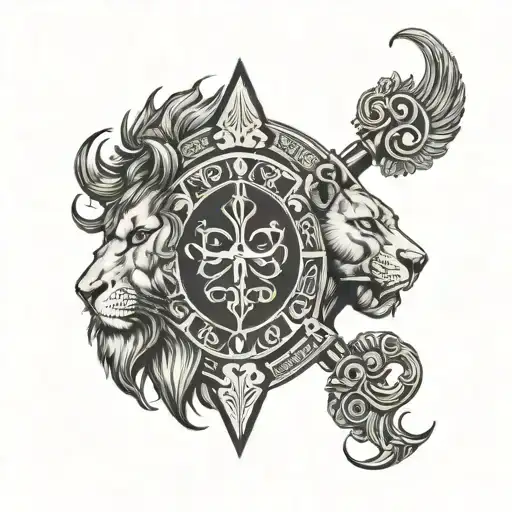 Geminis and Lion Head, Viking Language Understanding tattoo design idea