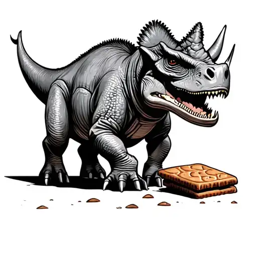 cartoon triceratops eating a bourbon biscuit tattoo design idea