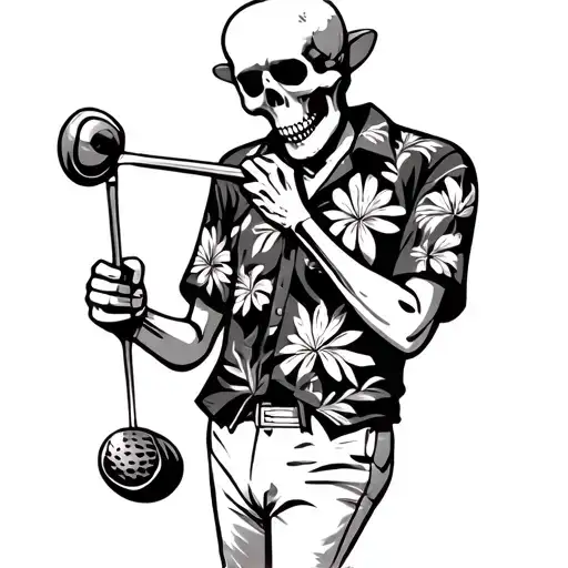 skeleton playing golf in Hawaiian shirt tattoo design idea