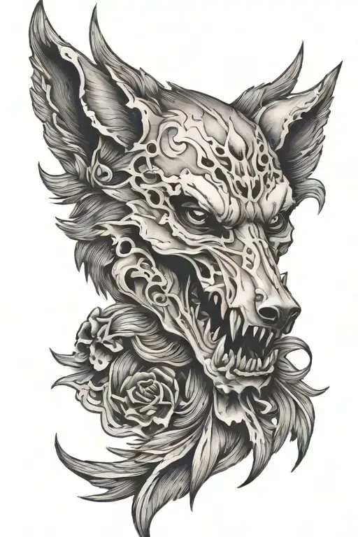 wolf scull crow tattoo design idea