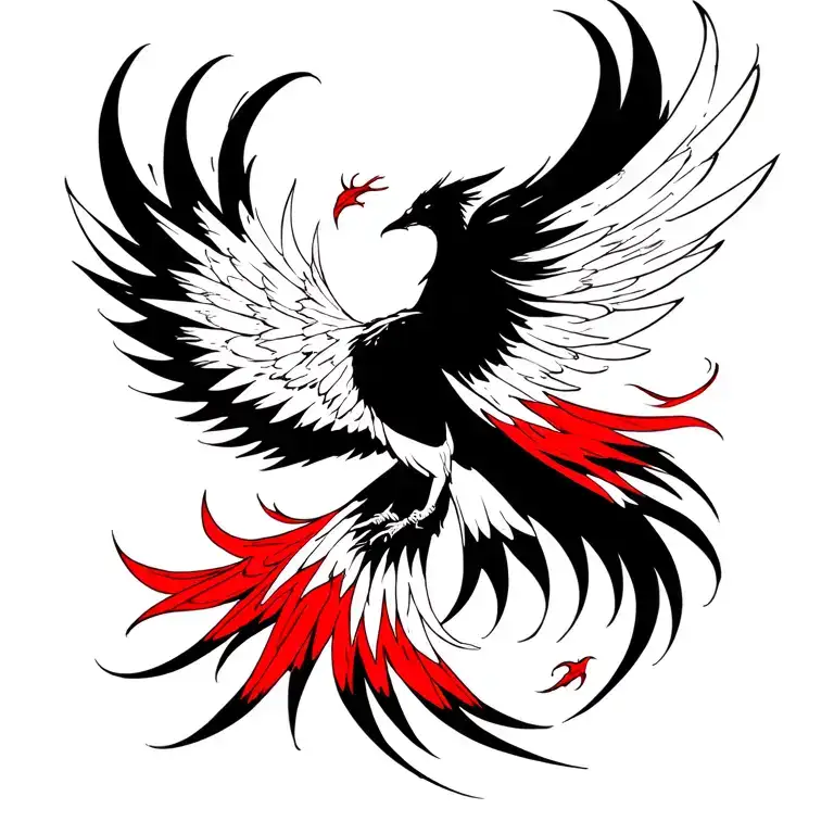  A clean, strong outline of a phoenix in flight, using black ink. You could have subtle red accents within the wings or  tattoo design idea