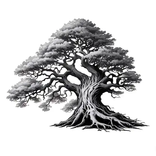full tree thats half dead and half alive tattoo design idea